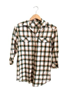 Thursday Island Green Blue Orange Plaid Cotton Button Shirt Size Small